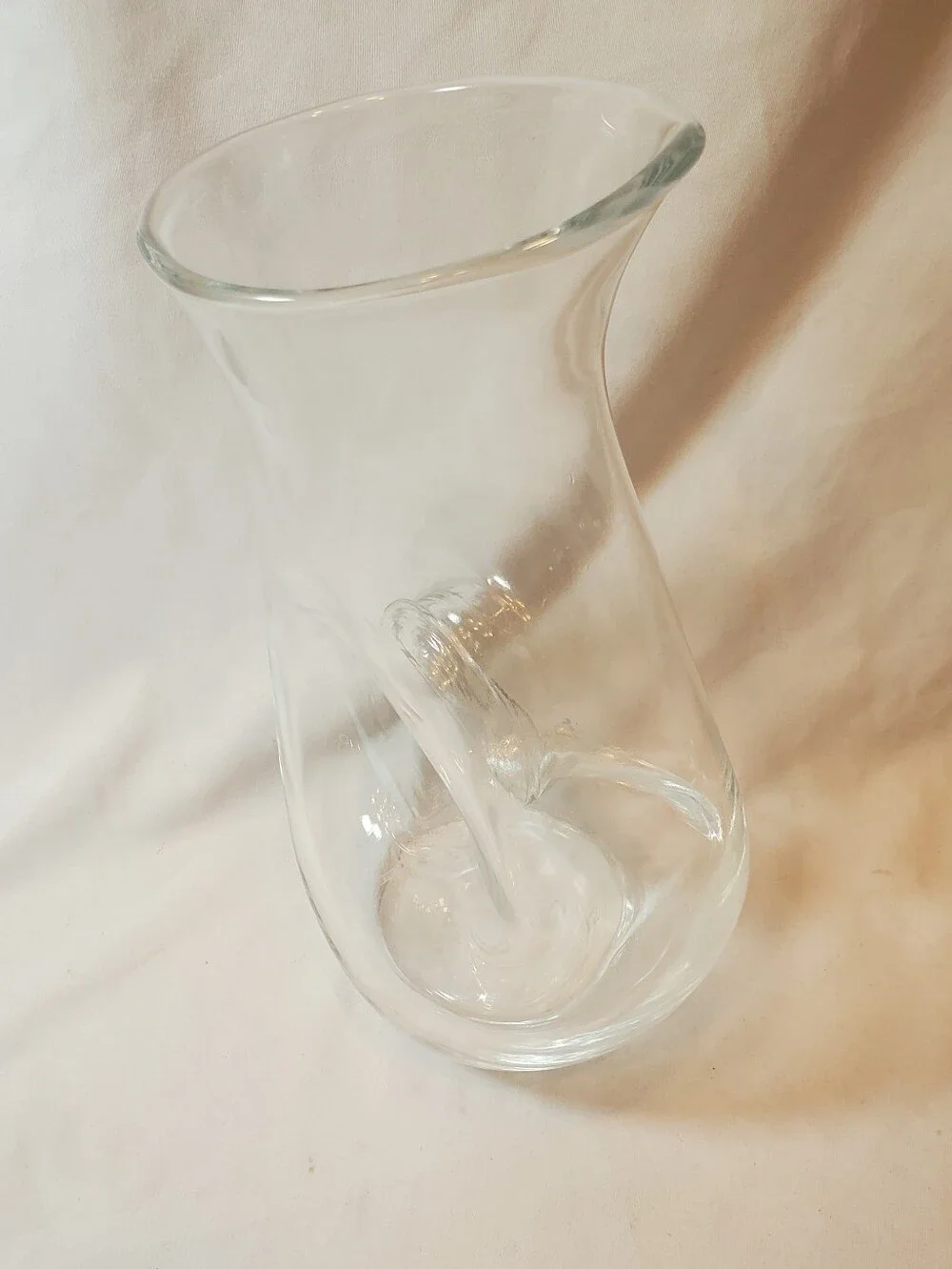 Wine Decanter Clear Glass Pitcher With Donut Hole Cutout Vintage Vase MCM Retro